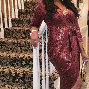 Burgundy Sequin Wrap Dress